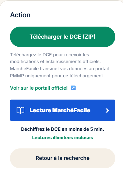 Bouton Lecture MarchéFacile sur une fiche marché